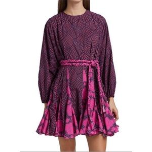 RHODE Ella Belted Mini-Dress - Woven Geo Red